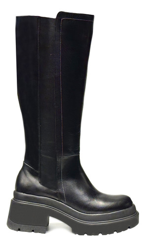Bota Cuero Mujer Plataforma Caña Alta Acolchada