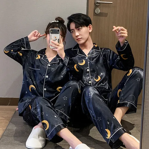 F Conjunto De Pijama De Seda Para Pareja, Ropa De Dormir