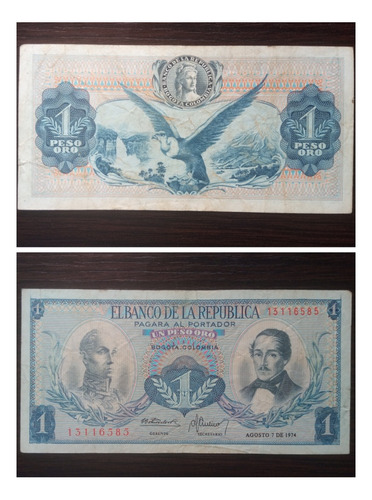 Billete De 1 Peso De 1974, Colombia.