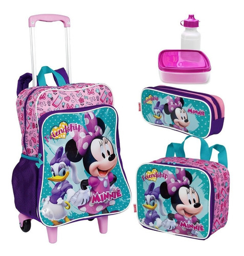 Kit Mochila Rodinha Friends Minnie+ Estojo+lancheira Sestini