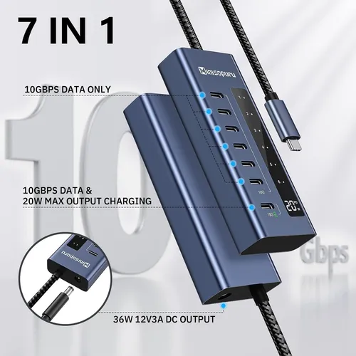 Hub Usb-c Con Alimentación Minisopuru: Adaptador Usb-c 7 ...