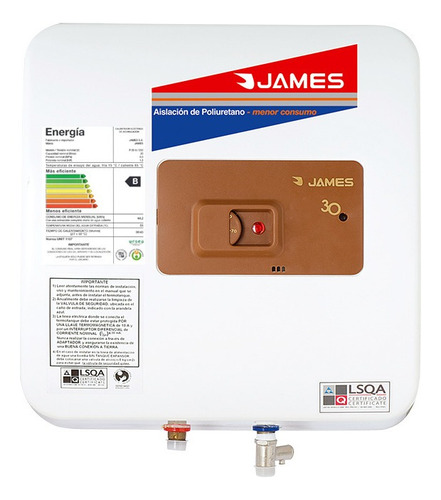 Imagen 3 de 3 de Termotanque eléctrico James Prisma Cobre 30 Litros blanco 230V