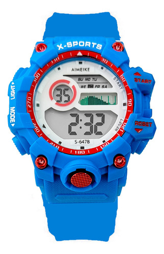 Reloj Digital Resistente Al Agua Impermeable  S647 + Estuche Color De La Correa Azul Claro