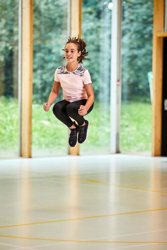 Camiseta Infantil Ginástica 500 - Cor Rosa-cinza-branco