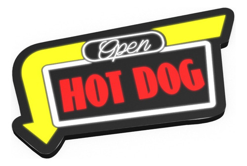 Letreiro Luminoso Hot Dog Open - Decoração Cachorro Quente