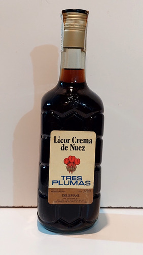 Antigua Botella Licor 3 Plumas Crema De Nuez 1970