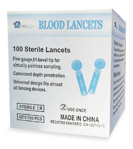 Lancetas Para Glucometro Caja X 200 Mediclife Gratis 