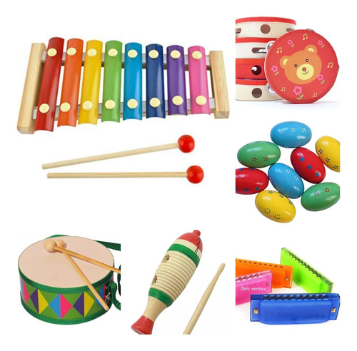 Kit De Percusión Infantil X 6 Regalo Día Niño Banda Rítmica