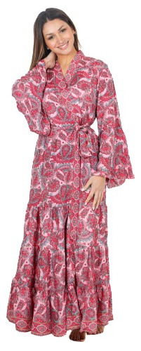 Kimono Maxi Largo Con Lazo De Seda Mandala Bohemia 28