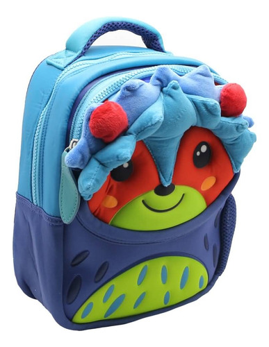 Mochila Espalda Animalito Para Jardín 11'' Fl210 Funny Land Color Azul Diseño de la tela Liso