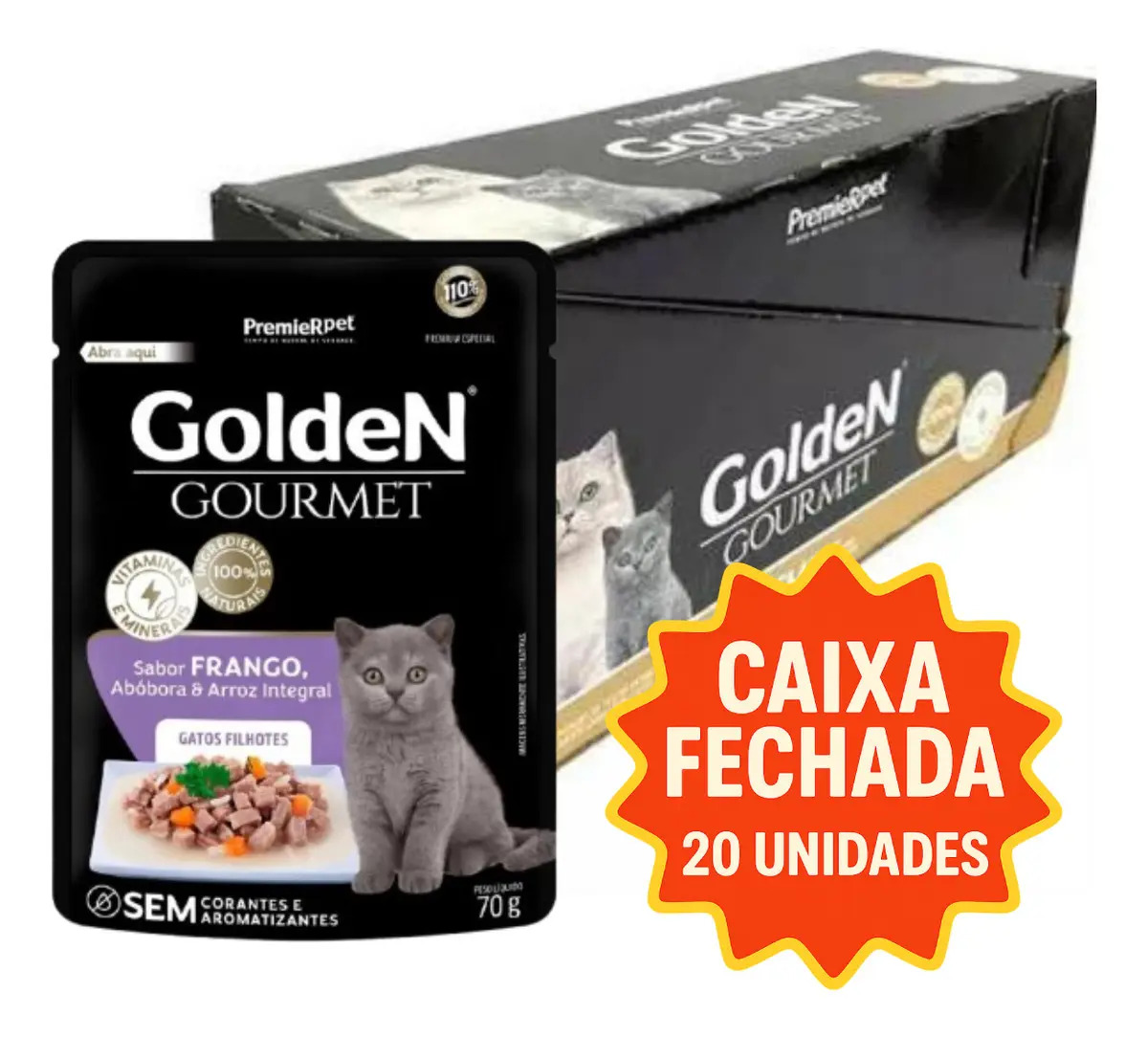 Golden Gourmet Sachê para Gatos Filhotes Frango Caixa 20x70g