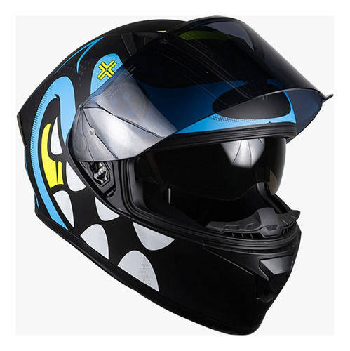 Casco Kov Pixel Crazy Cartoon Azul Cerrado Para Moto Tamaño Del Casco Xl (61-62cm)