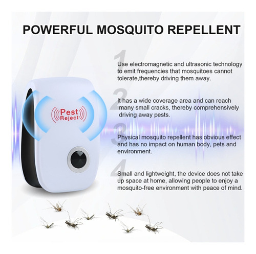 Repelente Electrónico Ultrasónico De Insectos, Mosca, Ratón,