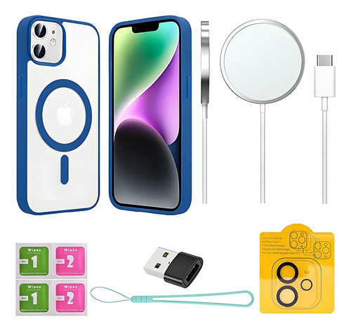 Funda Case Para iPhone 11 12 13 14 15 14pro 15pro 16pro 14pro Max 15pro Max 16pro Max Con Magsafe Rudo Mica Cámara+cargador Inalambrico 7 Kit