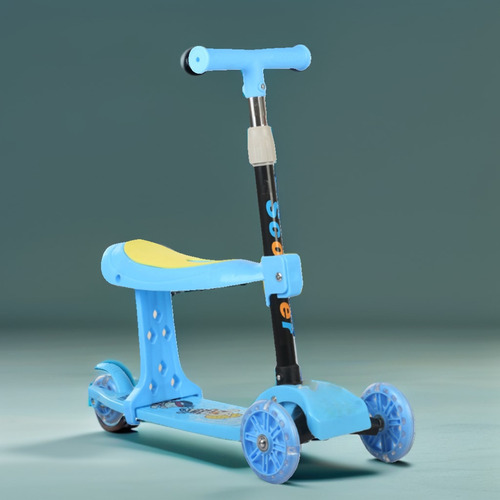 Patinete Infantil Plegable Ajustable Con Luz Led Y Taburete