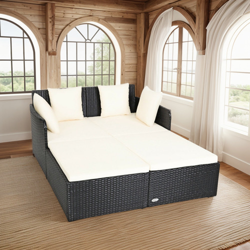 Sofá Cama Para Exteriores Con Cojines, Color Blanco