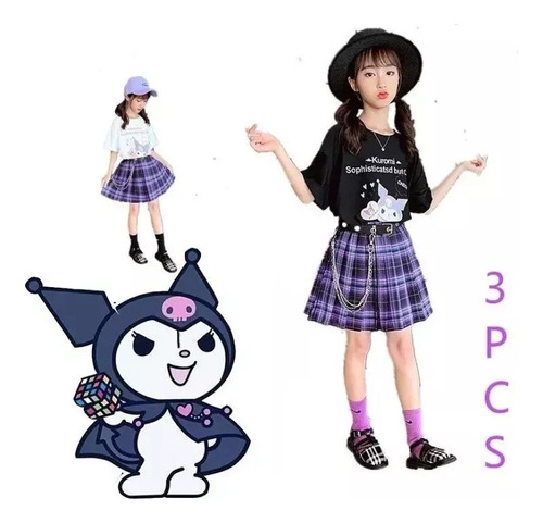 Set De Falda Plisada Cosplay Kuromi Jk Para Niños