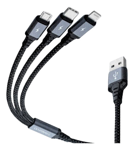 Cable Cargador 3 En 1 Usb Forrado Tela Micro Usb Tipo C V8