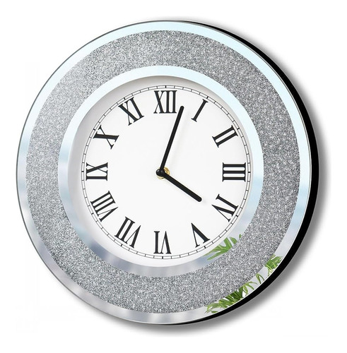 Dmdfirst Bling Silver Reloj De Espejo Redondo De 12 Pulgadas