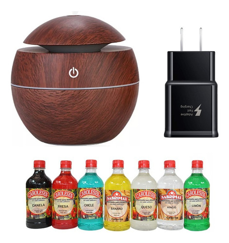 Difusor De Aromas Color Madera Con Esencia Y Cargador Usb