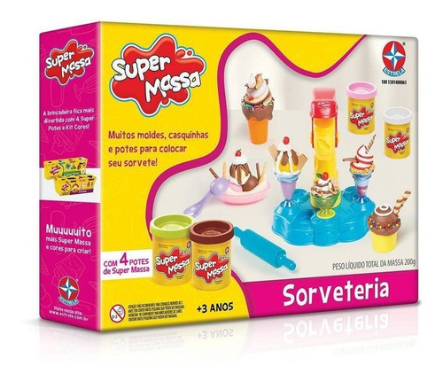 Brinquedo Super Massa Sorveteria Original Estrela 4 Potes