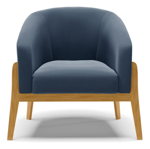 Kit 02 Poltronas Stella Suede Base Madeira Castanho Cor Azul-marinho