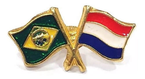 Bótom Pim Broche Bandeira Brasil X Holanda Folheado A Ouro