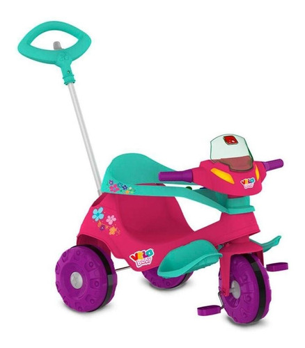 Triciclo Mototico Velobaby 357 C/haste De Passeio/pedal Rosa