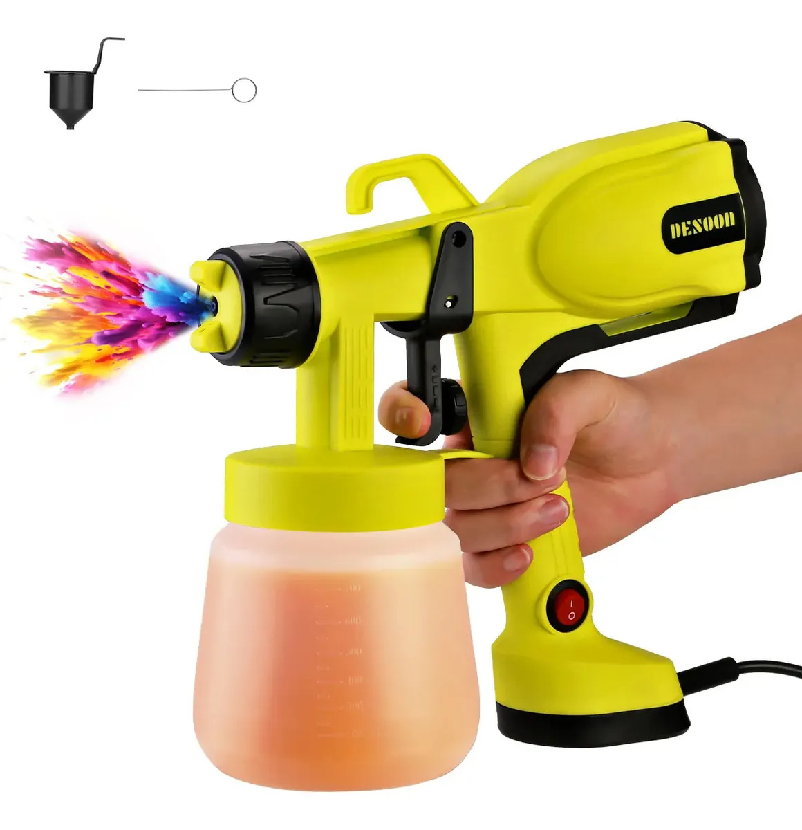 Pistola De Pintura 800w Real Elétrica Profissional Pulverizador De Tinta 800ml Bico 2.0mm Alta Viscosidade 80 Din-s 38000rpm Desoon
