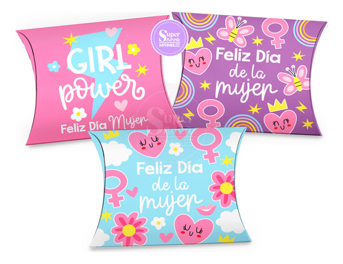 Kit Imprimible Cajitas Almohada Día Mujer Girl Power