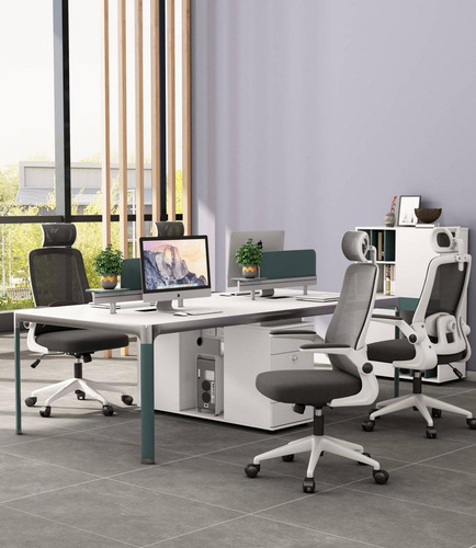 Silla De Escritorio Ergonómica Con Soporte Lumbar Y Cabeza Color Blanco/Negro Material del tapizado Algodón