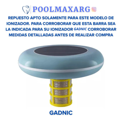 Anodo Repuesto Original Para Ionizador Solar Gadnic 10,5cm