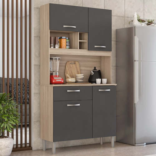 Kit Cozinha Compacta 4 Portas 1 Gaveta Malta D02 Avena/grafi