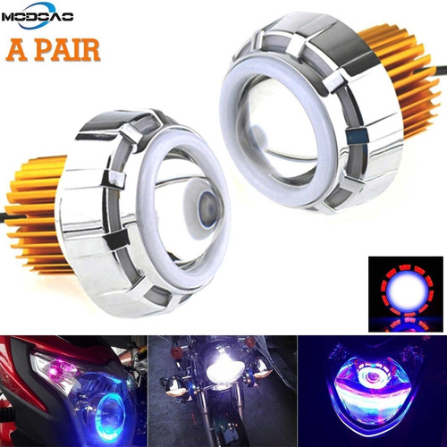 Imagen 4 de 6 de Faro Led Con Ojo De Angel Bi-xenon 30w Para Moto Universal