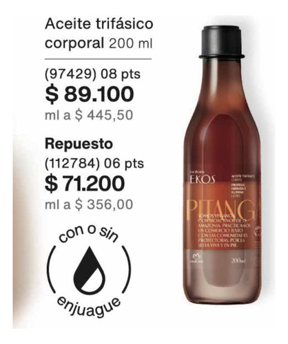 Aceite Trifasico Ekos Natura - mL a $446