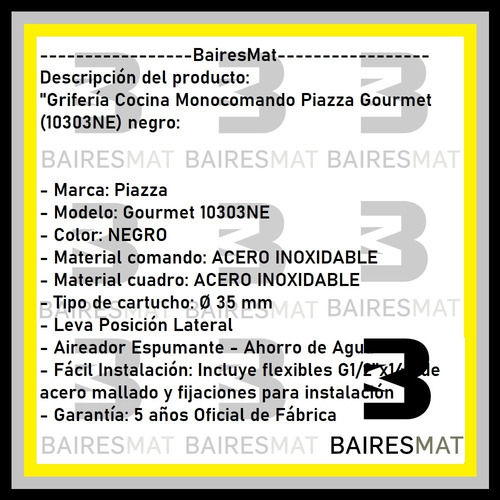 Imagen 4 de 6 de Monocomando Cocina Piazza Acero Inoxidable Negro 10303ne