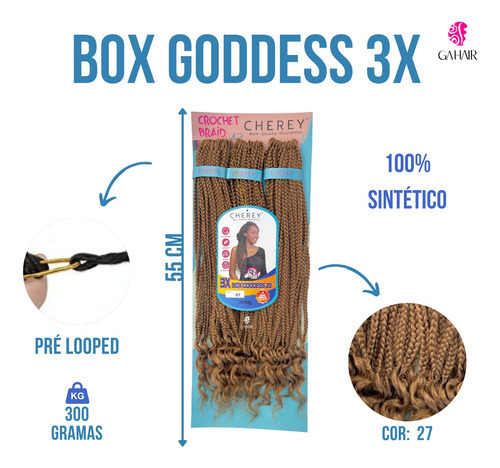 Cabelo Box Goddess Tranças Afro Pronto Para Aplicar 300gr Cor Mel Cor 27