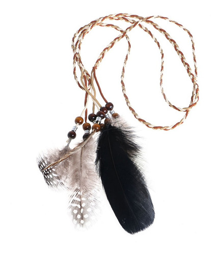 Diadema Boho De Plumas Indias Tocado Cuerda Para El Pelo