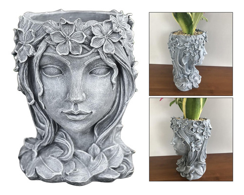 7,8 Pulgadas Estatua De Maceta De Cabeza De Resina Gris