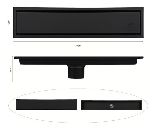 Rejilla De Piso Rectangular Invisible Negra De 30cm