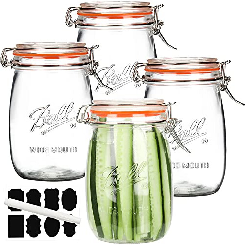 Wide Mouth Glass Jars With Airtight Lid 32oz 4 Pack,gla...