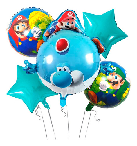 Set Globo Super Mario Bross Metalizado Fiesta Cumpleaños 