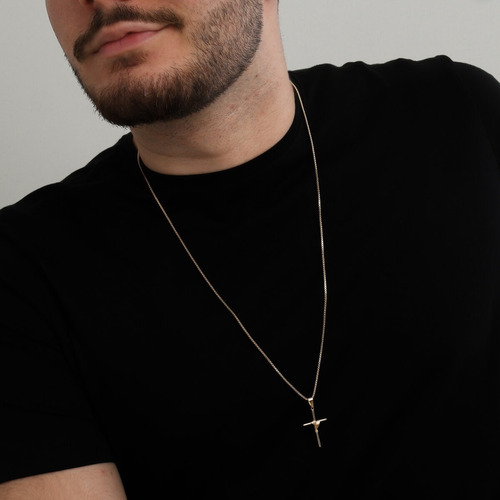 Imagem 2 de 3 de Corrente Masculina 2mm Cordão Veneziana Banhada Ping Cruz