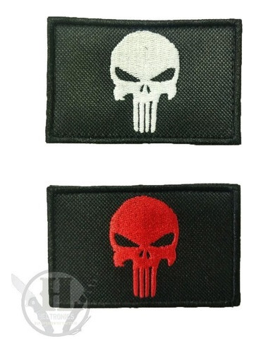 Parche Bordado Abrojo Punisher Blanco Rojo Calavera Tactico