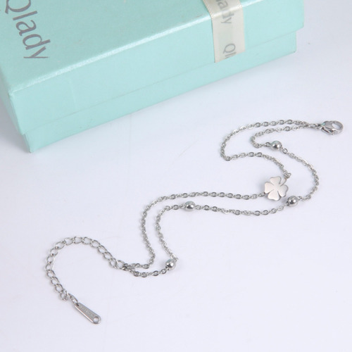 Imagen 5 de 10 de Pulsera Tobillera Plata Mujer Unisex Trebol Acero Doble Cade