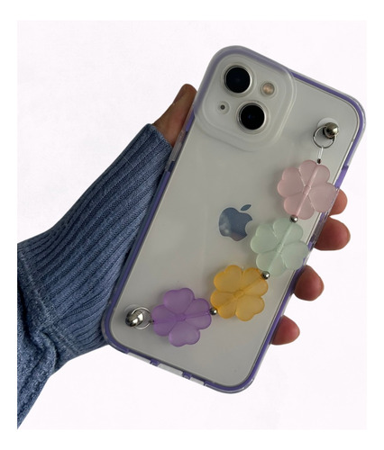 Funda Transparente Para iPhone Con Correa De Flores