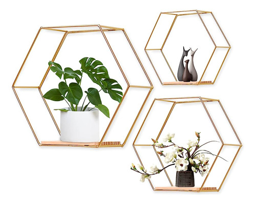 Juego 3 Estantes Flotantes Hexagonales Montados En Pared En