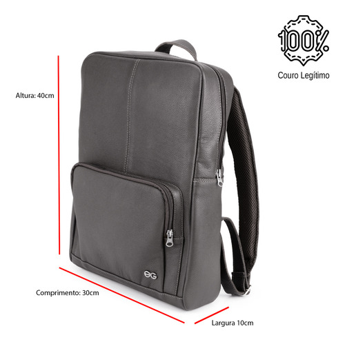 Mochila De Couro Legítimo Bolsa P/ Notebook Executiva Slim Cor Preto Desenho do tecido Lisa