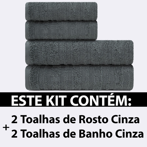 Lm Peter toalhas de banho e rosto 100% algodão kit com 4 cinza loft
