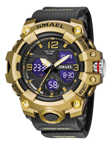 Reloj Smael 8008 Hombre Analógico-digital Plástico Clear Luc Correa Negro Bisel Gold/black Fondo Negro